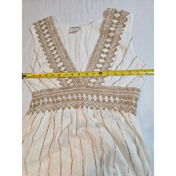Boho Cream Maxi Dress Gold Accents & Jute Crochet Details By Ashley Taylor OS - Picture 8 of 15